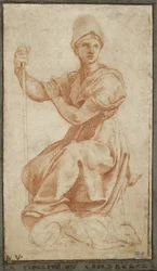 Allegorisk kvinnlig figur (röd krita på papper)